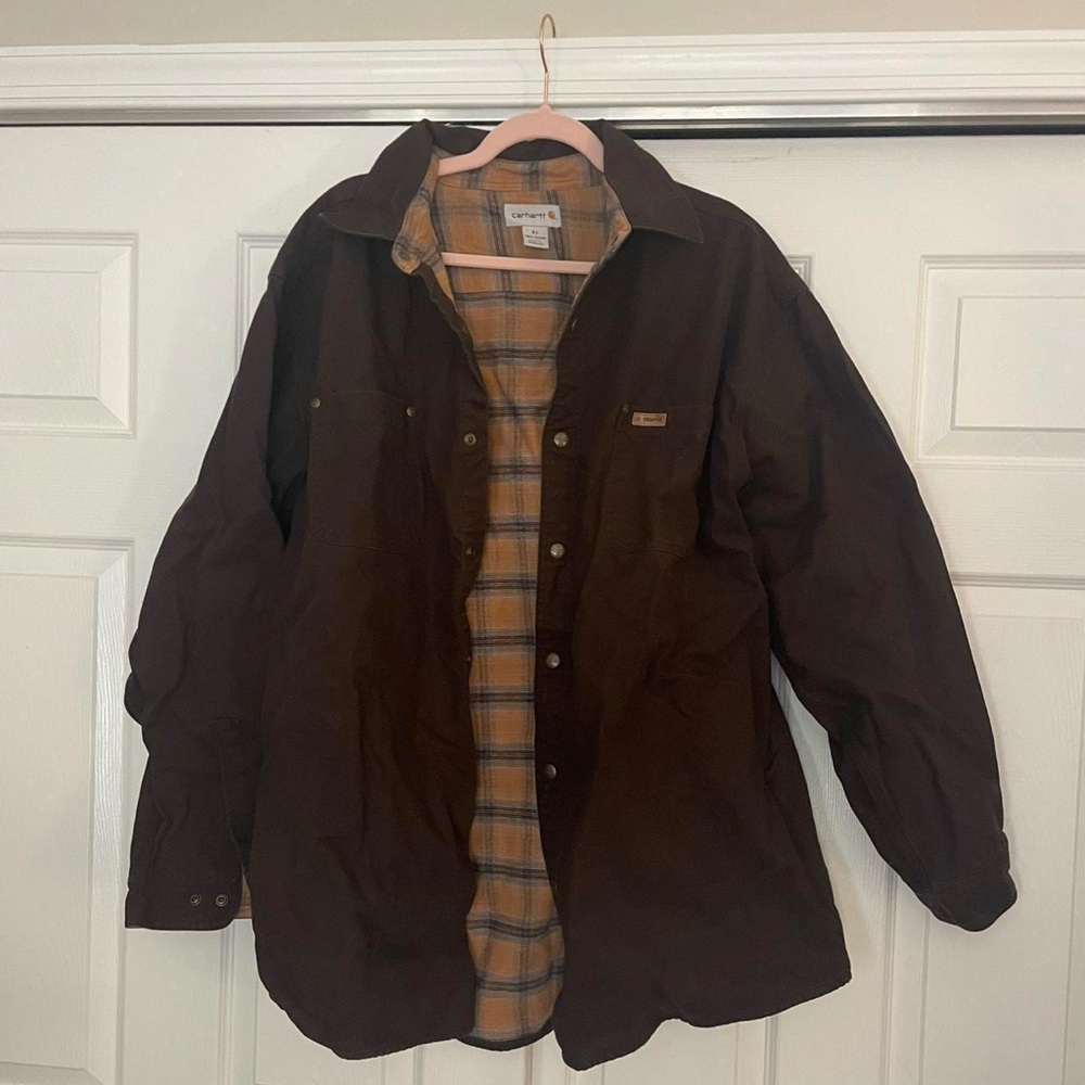 Carhartt Dark Brown Shirt Jacket with Plaid Lining